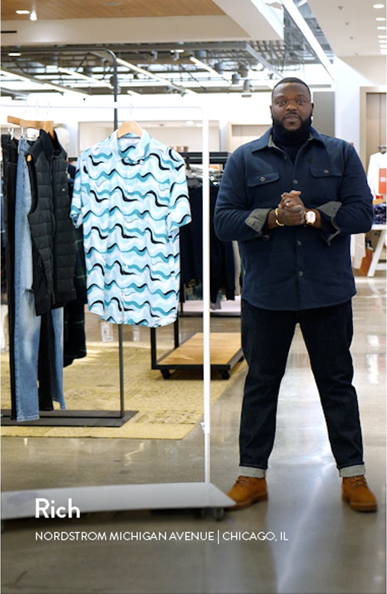 Wavy Print Short Sleeve Button-Down Shirt, sales video thumbnail