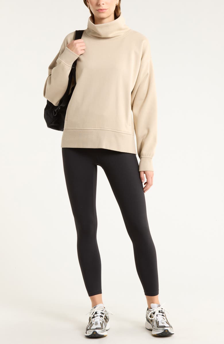 Zella Ultracozy Fleece Funnel Neck Top, Alternate, color, Tan Oxford