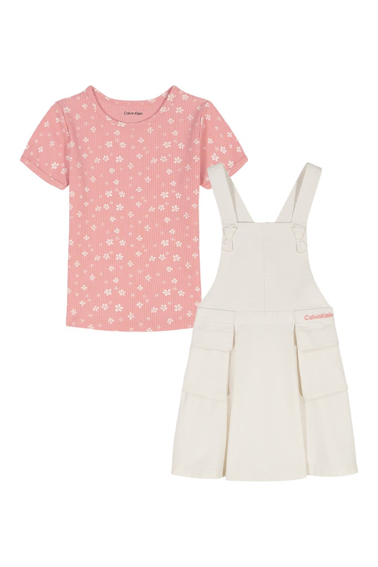Kids' Floral Rib T-Shirt & Skirtall Set, Main, color, CORAL