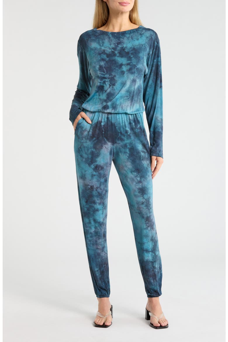 Long Sleeve Jumpsuit, Main, color, BLUE/ GREY