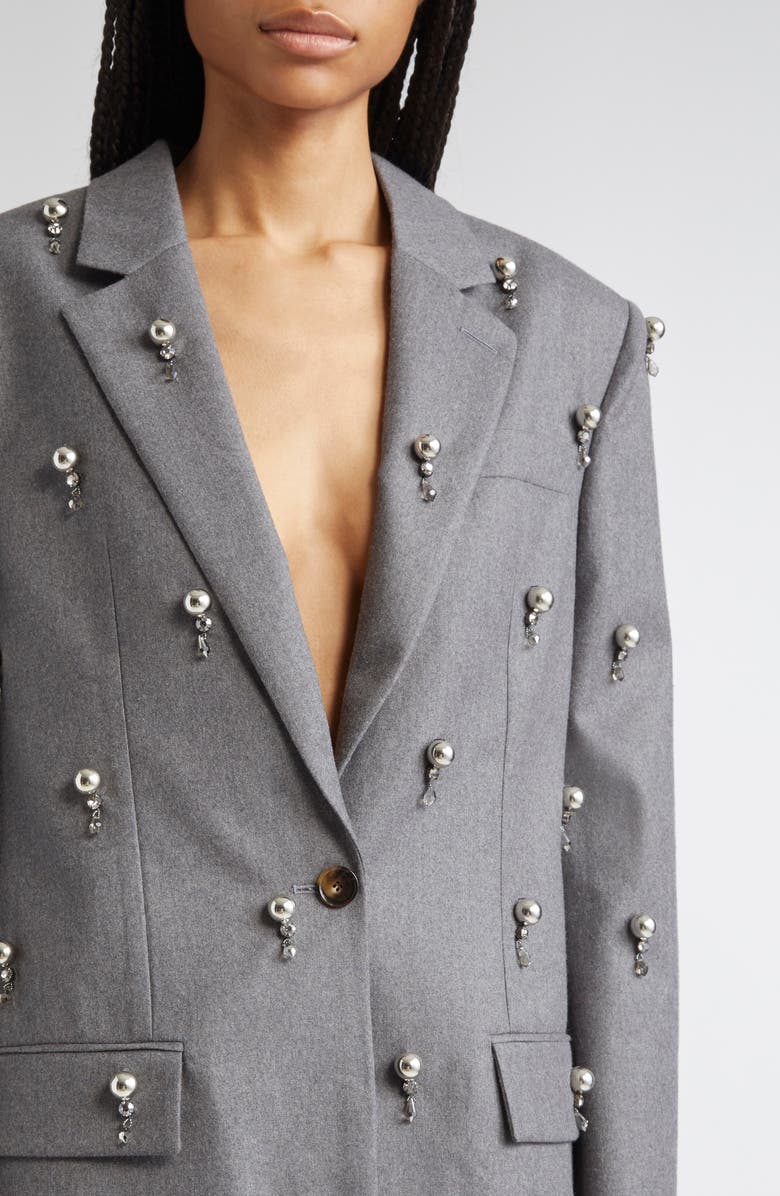 Stella McCartney Embellished Wool Flannel Blazer, Alternate, color, Grey Melange