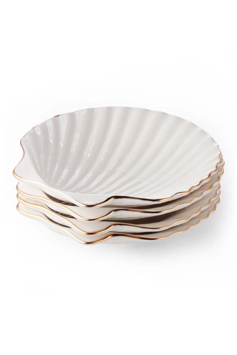 Set of 4 Shell Appetizer Plates, Main, color, WHITE