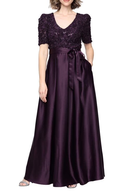 Sequin Soutache Bodice Empire Waist A-Line Gown