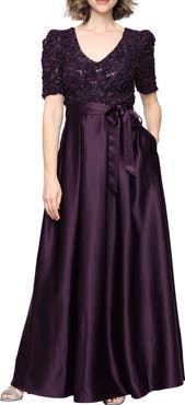 Alex Evenings Sequin Soutache Bodice Empire Waist A-Line Gown