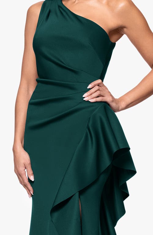 Xscape Evenings One-shoulder Ruffle Scuba Crepe Gown In Green