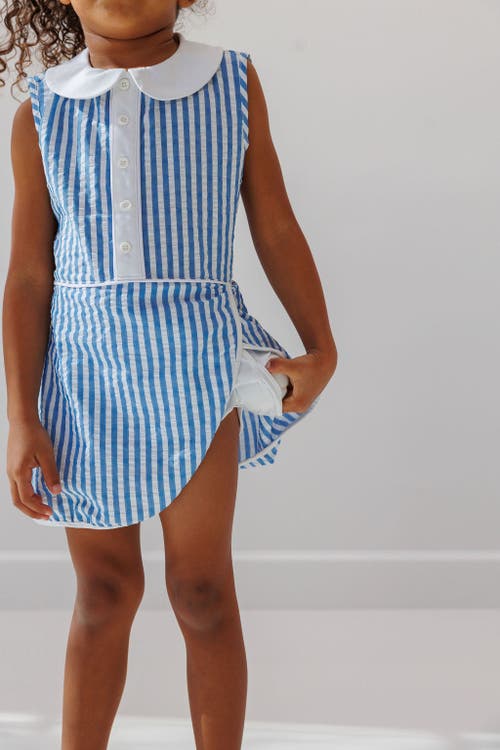 Courtside Kids Girls Seersucker Stripe Tennis Skort Dress In Blue Seersucker