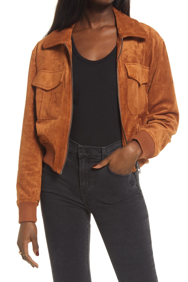 Faux Suede Bomber Jacket, Main, color, TAKE FLIGHT
