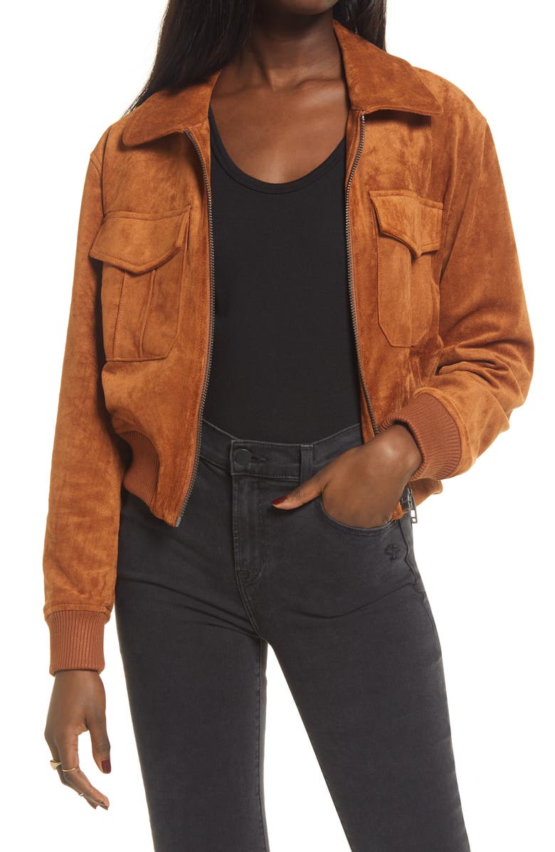 BLANKNYC Faux Suede Bomber Jacket, Main, color, 