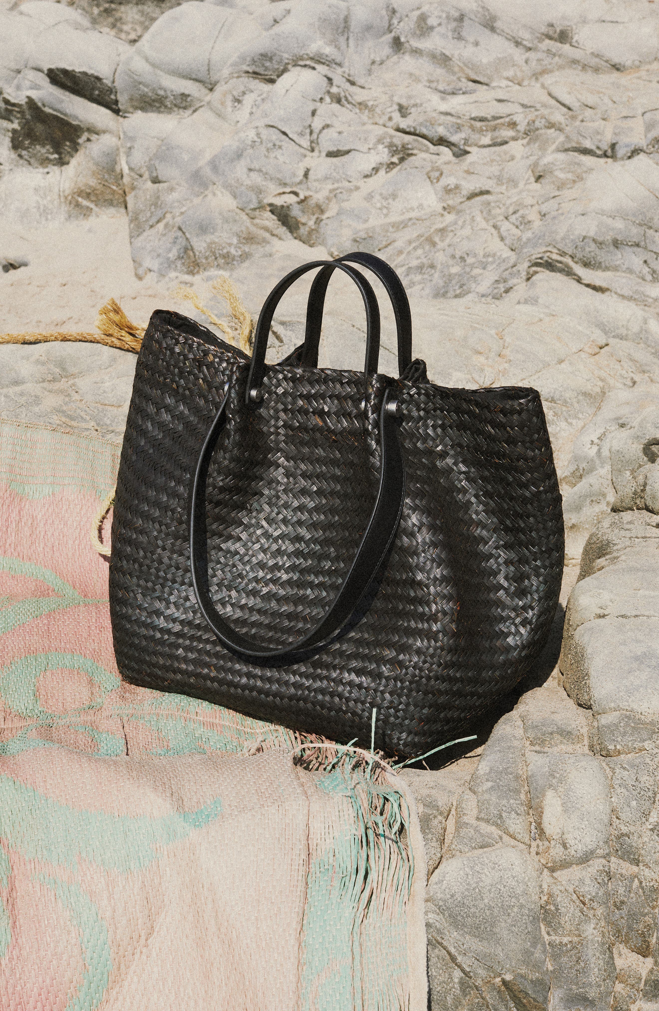 AllSaints Allington East West Straw Tote Bag, Alternate, color, 