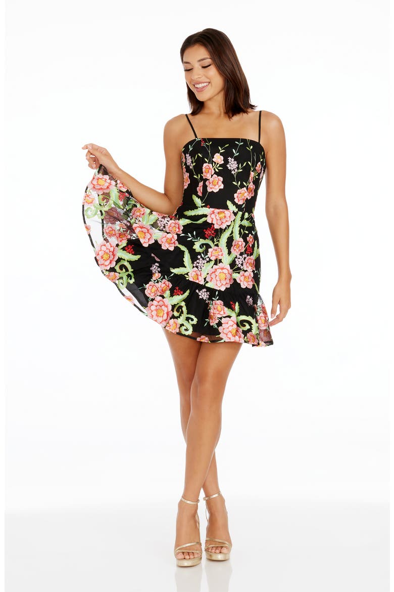 Lissa Floral Embroidery Cocktail Minidress, Alternate, color, BRIGHT ROSE MULTI