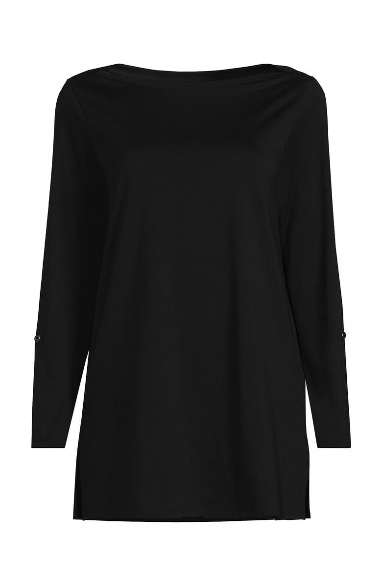 Lands' End Supima Cotton Adjustable 3/4 Sleeve Boatneck Tunic, Alternate, color, Black