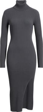 Open Edit Rib Long Sleeve Turtleneck Sweater Dress