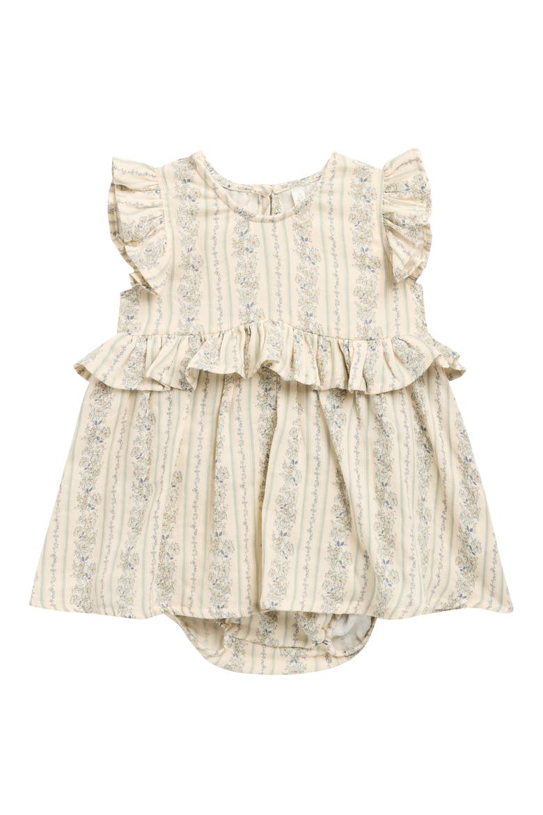 Brielle Floral Ruffle Skirted Cotton Bodysuit, Main, color, NATURAL