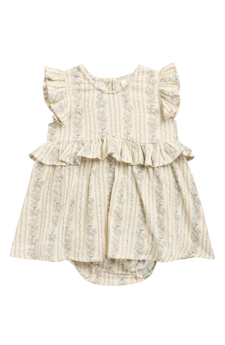 Rylee + Cru Brielle Floral Ruffle Skirted Cotton Bodysuit, Main, color, Natural
