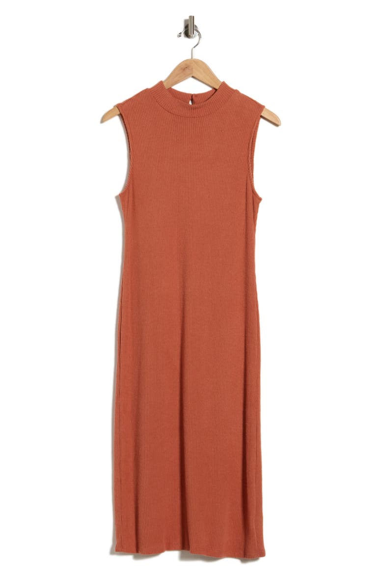 Rib Sleeveless Midi Dress, Alternate, color, ORANGE