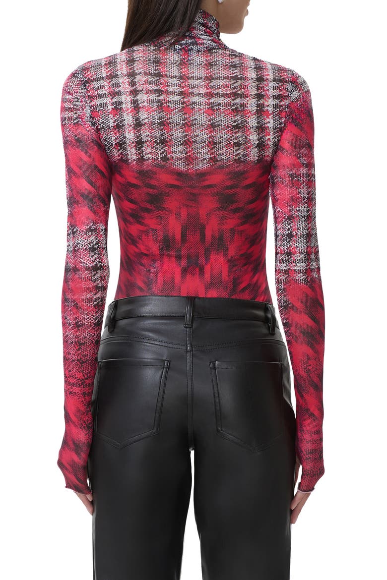 Zadie Mock Neck Printed Mesh Top, Alternate, color, RUBY HOUNDSTOOTH