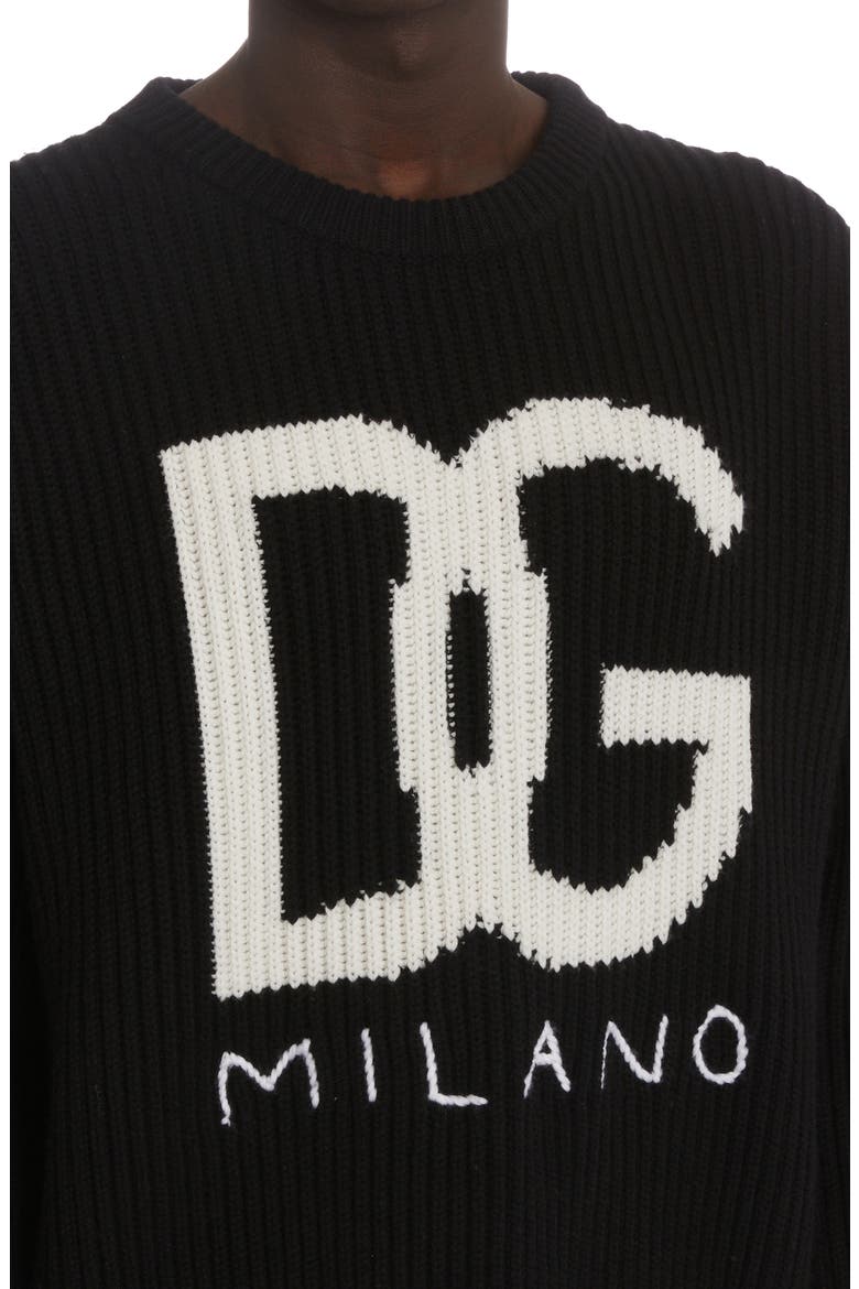 Intarsia Logo Cashmere & Virgin Wool Rib Sweater, Alternate, color, BLACK/ WHITE