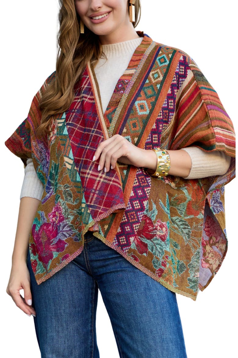Floral Geometric Ruana, Main, color, YELLOW