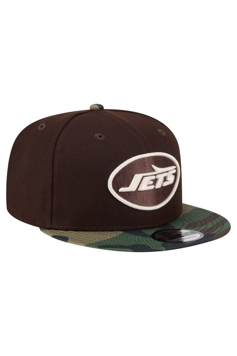 Men's New Era  Dark Brown New York Jets Burnt Wood Camo 9FIFTY Snapback Hat, Alternate, color, Dark Brown