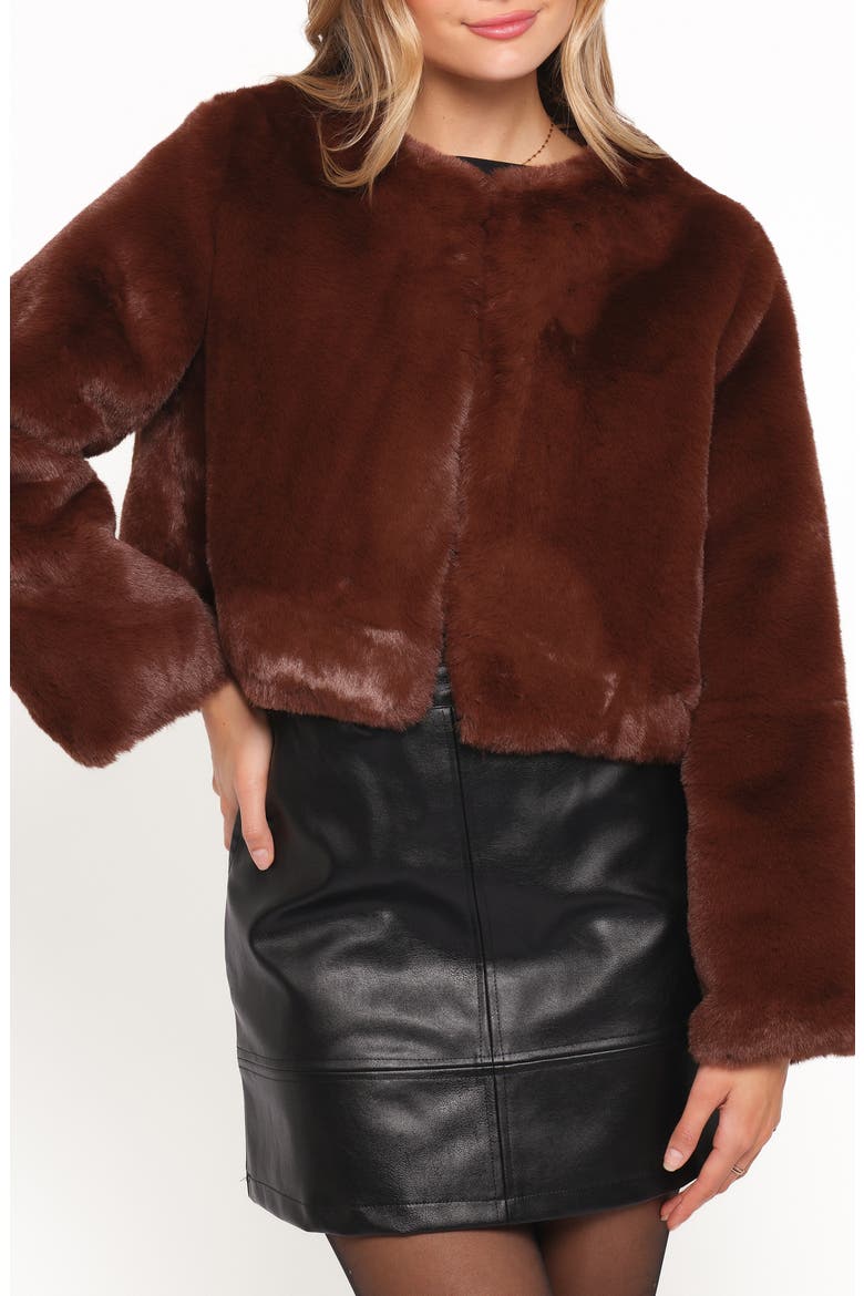 Minnie Faux Fur Jacket, Main, color, CHOCOLATE