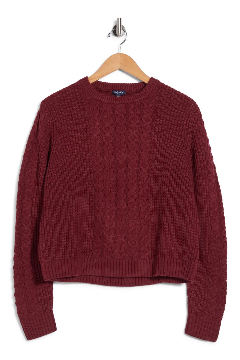 Novelty Cable Crewneck Sweater, Main, color, ROSEWOOD PINK