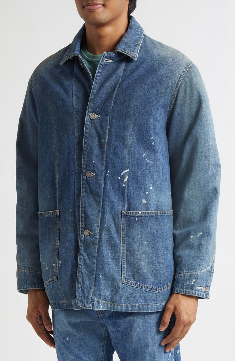 VISVIM Distressed Denim Down Chore Jacket, Alternate, color, Indigo