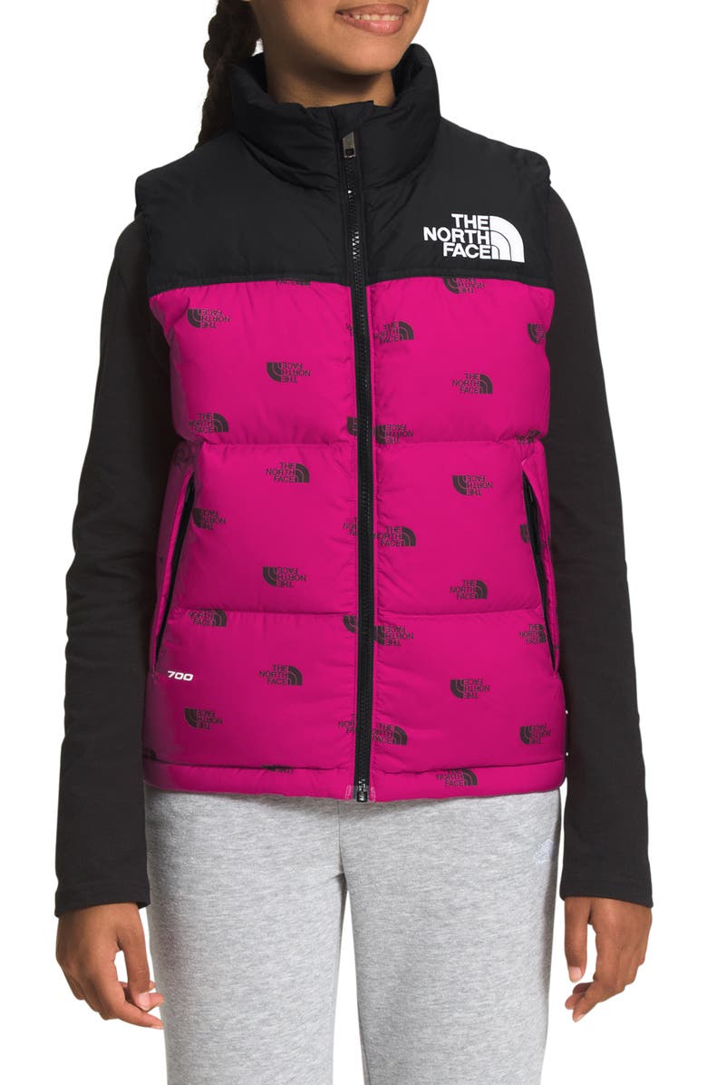 The North Face Kids' 1996 Retro Nuptse<sup>®</sup> 700 Fill Power Down Vest, Alternate, color, Fuschia Pink Tossed Around