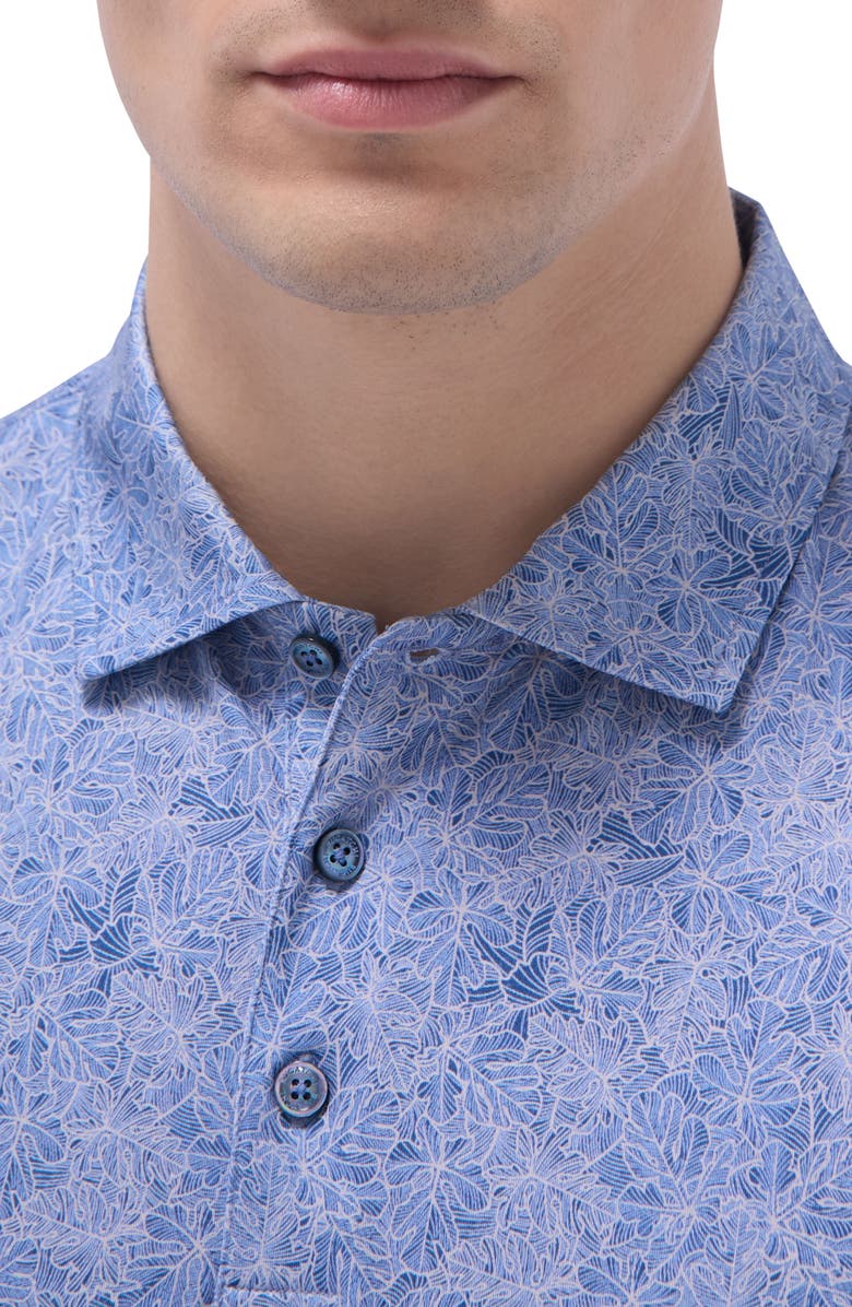 Bugatchi Victor OoohCotton<sup>®</sup> Leaf Print Polo, Alternate, color, Cobalt