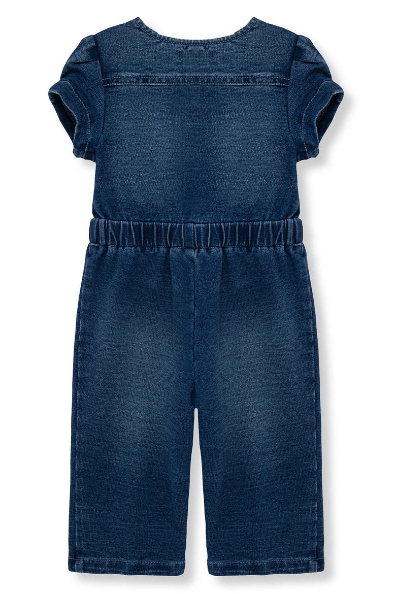 Bow Front Puff Sleeve Cotton Blend Knit Denim Jumpsuit, Alternate, color, DENIM