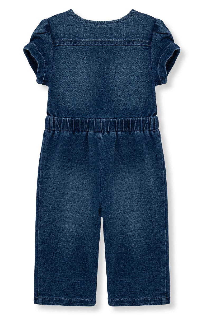 Habitual Kids Bow Front Puff Sleeve Cotton Blend Knit Denim Jumpsuit, Alternate, color, Denim