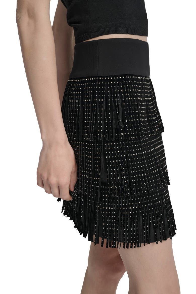 Stud Fringe Miniskirt, Alternate, color, BLACK