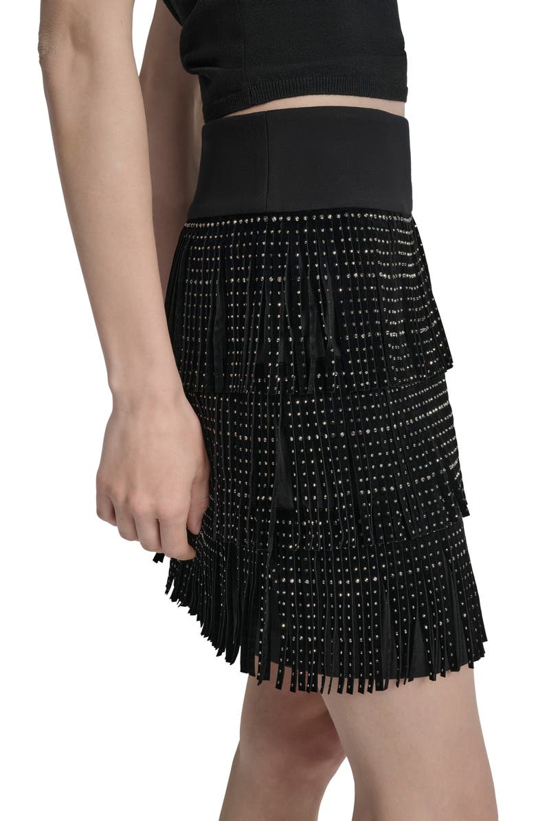 DKNY Stud Fringe Miniskirt, Alternate, color, Black