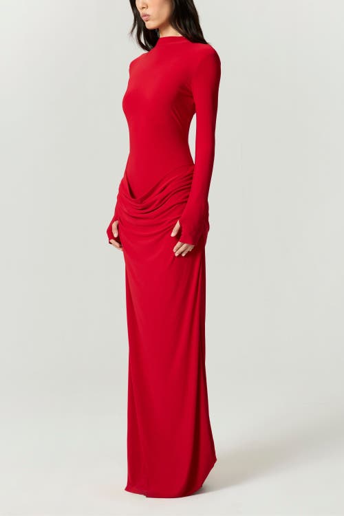 Nocturne High-neck Ruched Maxi Dress In Red