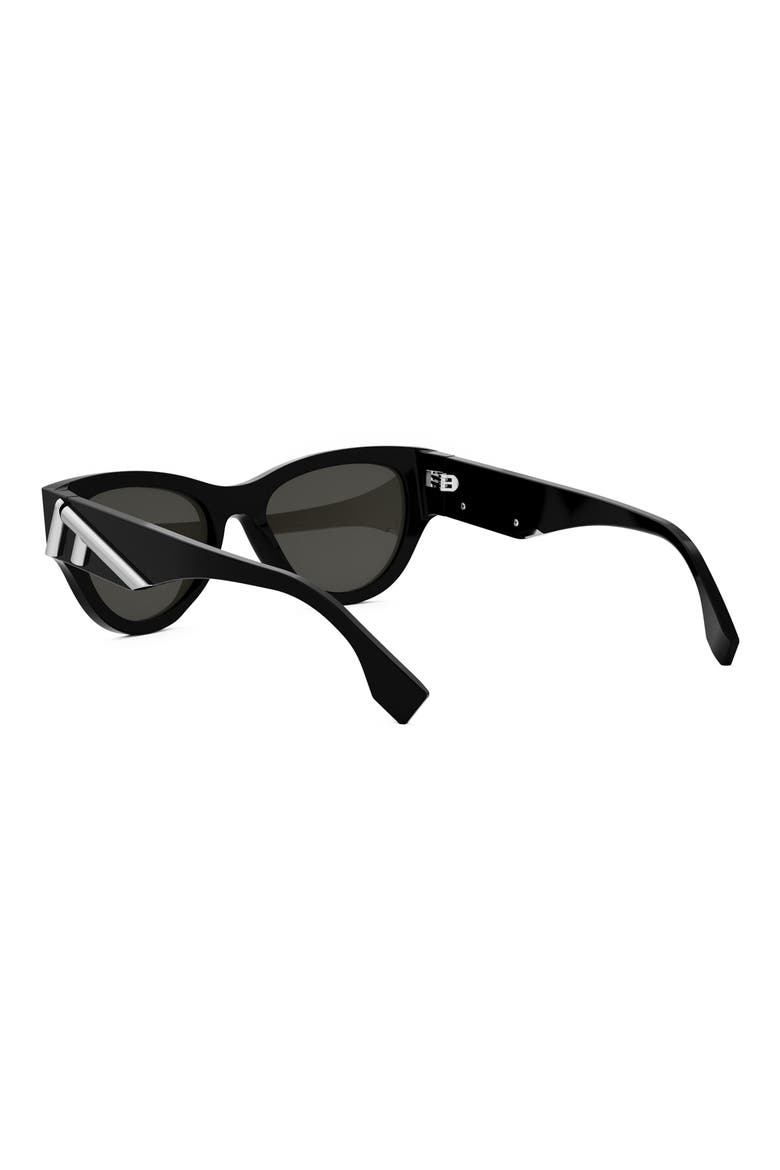 'Fendi First 53mm Cat Eye Sunglasses, Alternate, color, SHINY BLACK / SMOKE