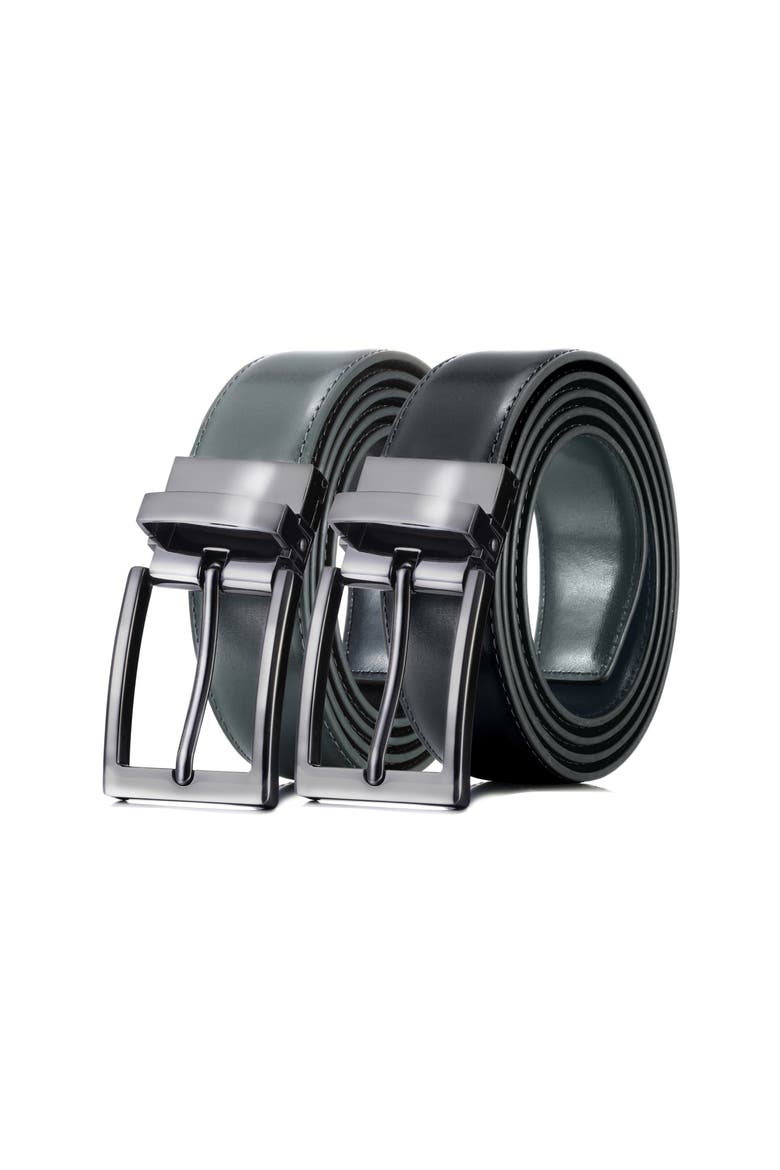 Reversible Leather Belt with Rotating Buckle, Alternate, color, Charcoal/Black