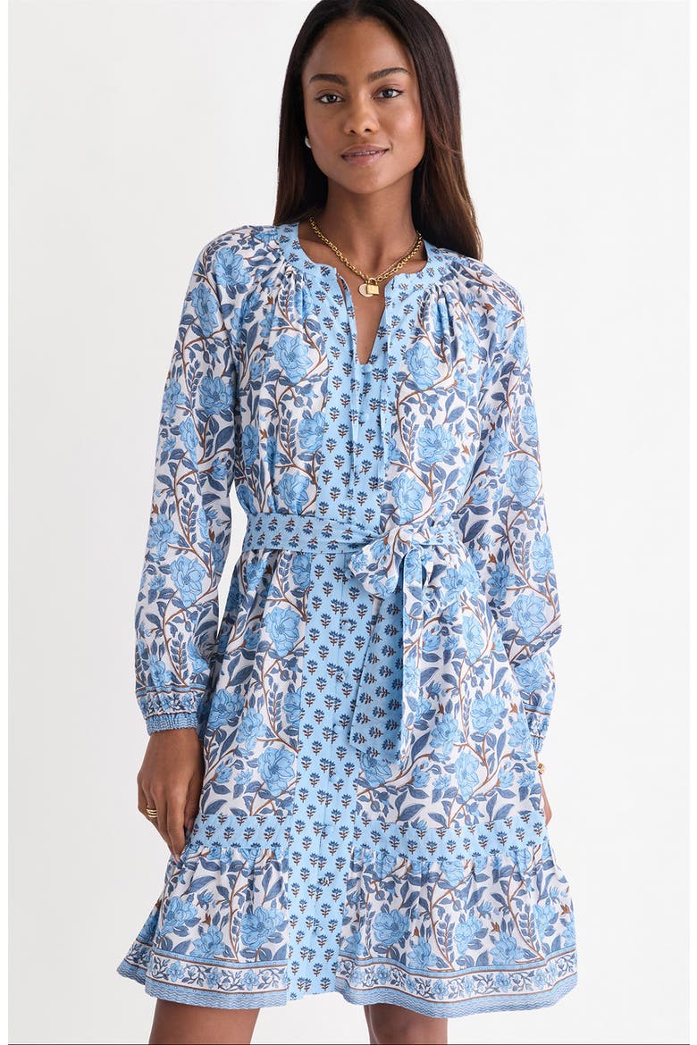 Print Tie Waist Long Sleeve Dress, Alternate, color, MAGNOLIA MARSH