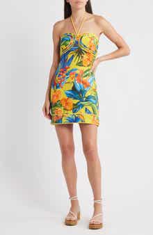 FARM Rio Bright Nature Linen Halter Minidress