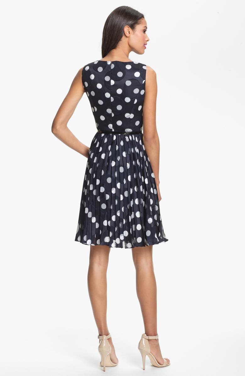 Adrianna Papell Burnout Polka Dot Fit & Flare Dress, Alternate, color, 