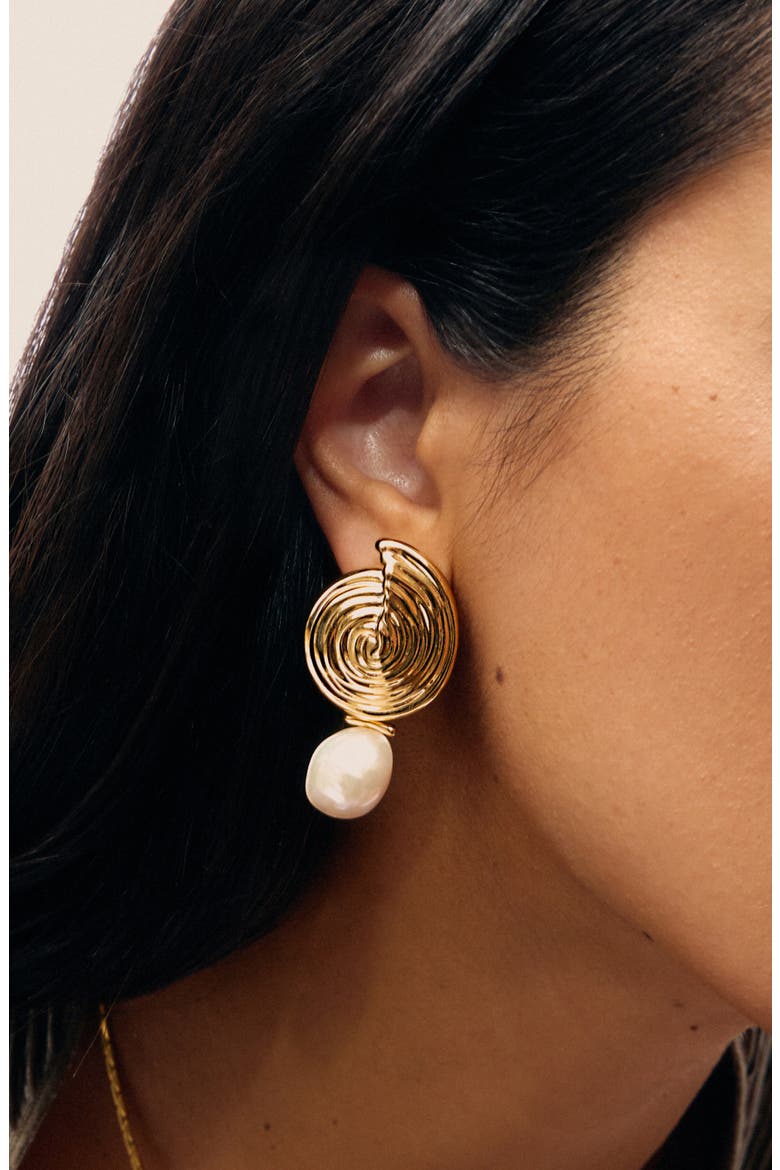 Spiral Detachable Pearl Drop Earrings, Alternate, color, GOLD