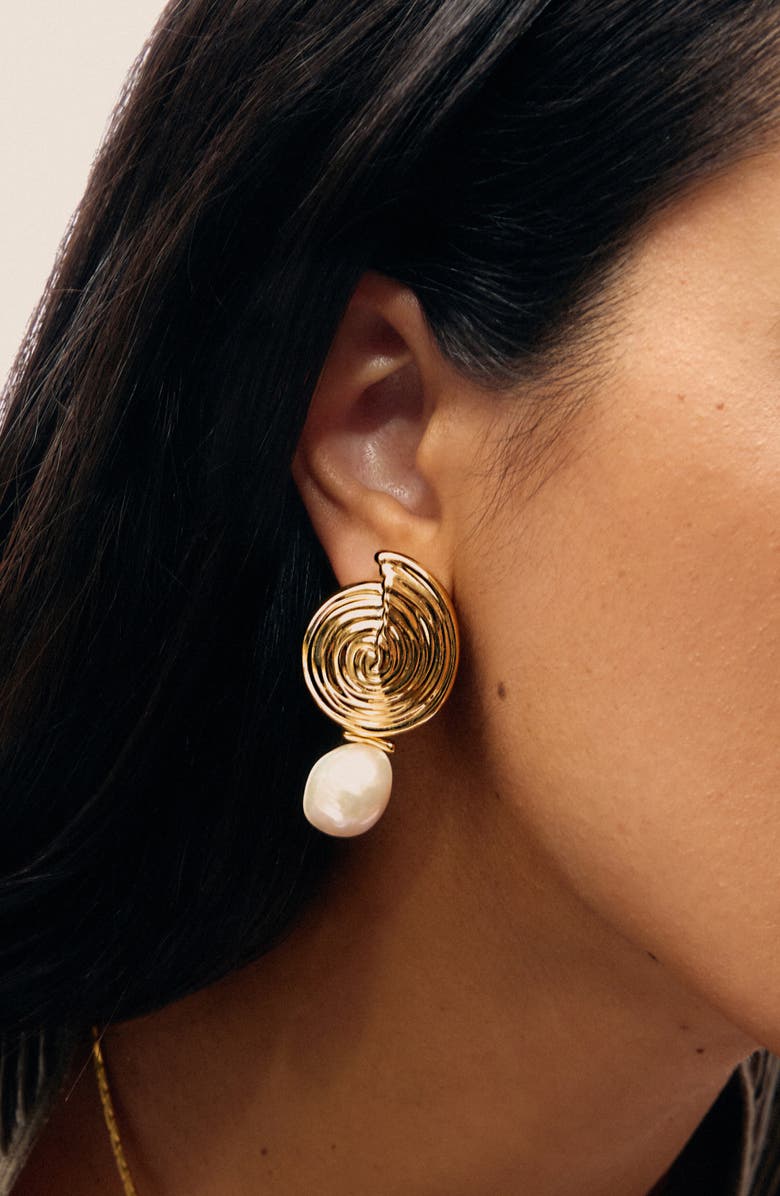Missoma Spiral Detachable Pearl Drop Earrings, Alternate, color, Gold