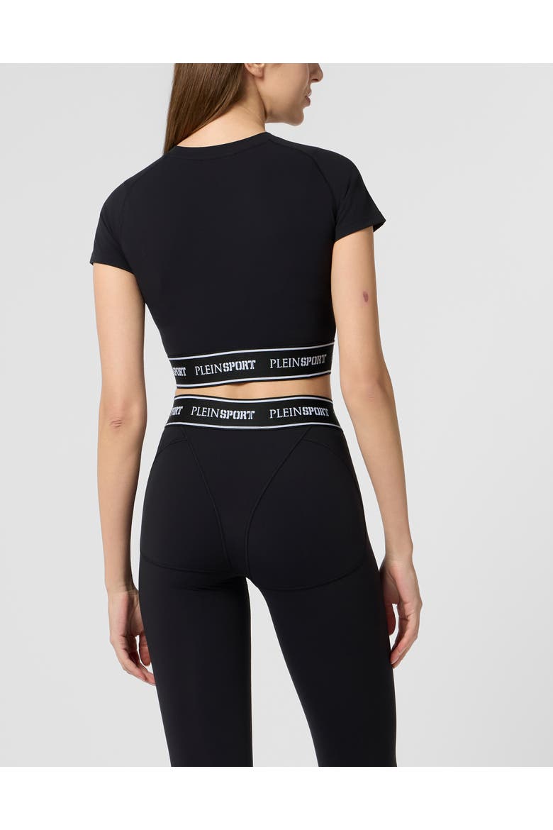 Fleece Cropped T-Shirt Women, Alternate, color, black