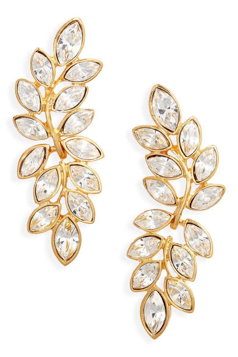 Crystal Leaf Earrings, Main, color, GOLD