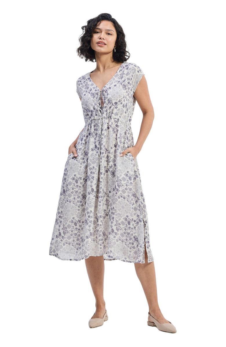 Reistor Deep V-neck Gathered Dress in Florals, Alternate, color, Blooming Tiles