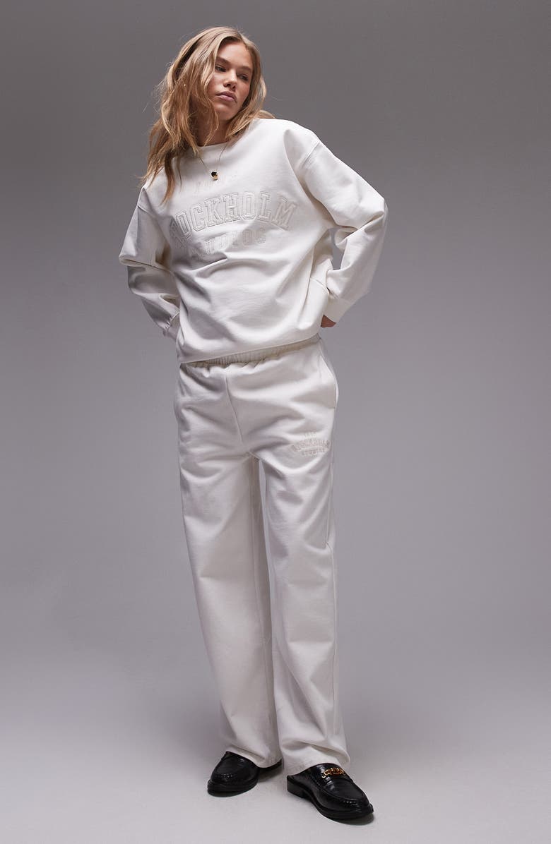 Topshop Stockholm Straight Leg Cotton Sweatpants, Alternate, color, Cream