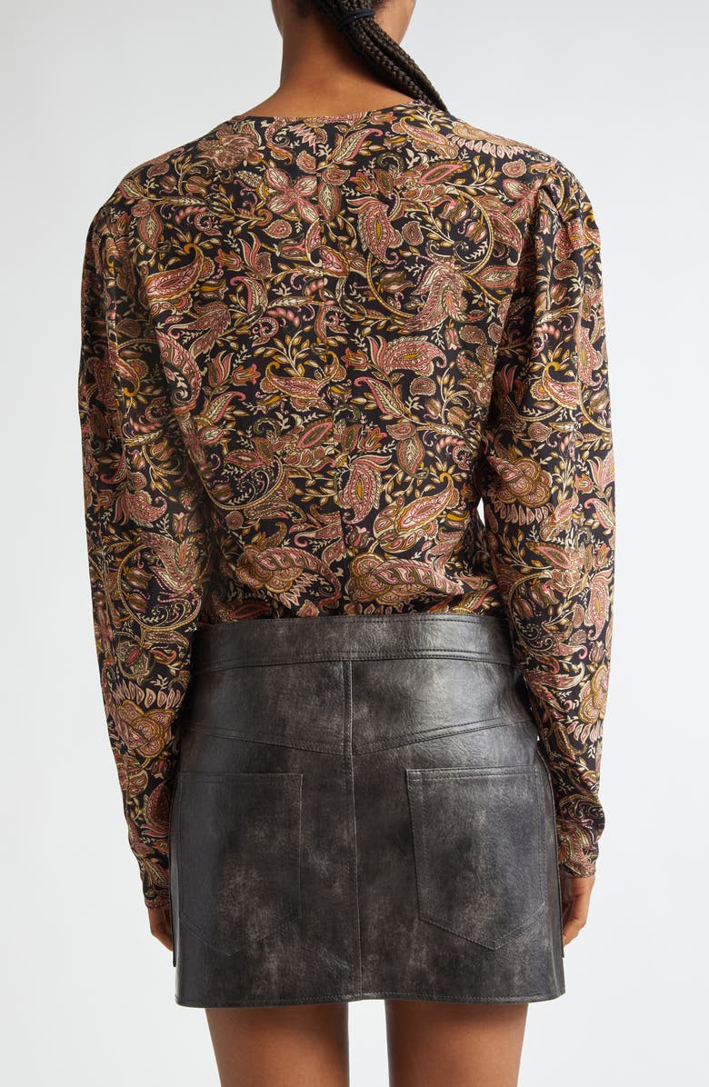 Isabel Marant Étoile Zekia Paisley Print Twist Front Top, Alternate, color, Black / Ochre