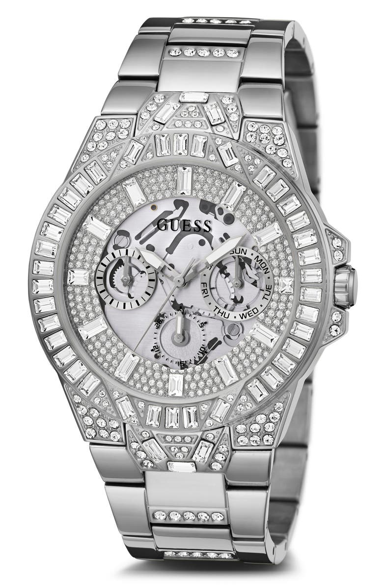 GUESS Multifunction Crystal Skeleton Bracelet Watch, 44mm, Main, color, 