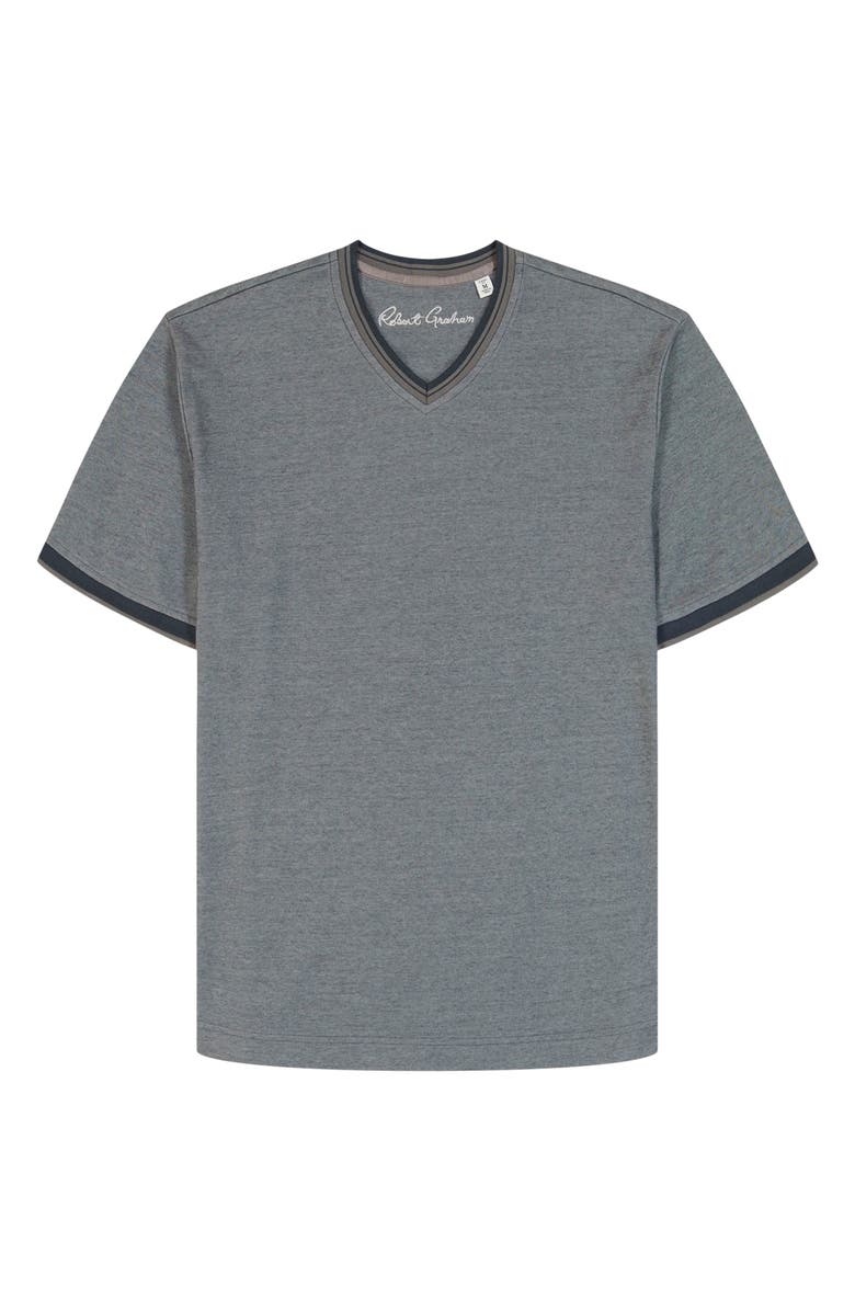 Robert Graham Holton V-Neck Cotton Blend Piqué T-Shirt, Alternate, color, Charcoal