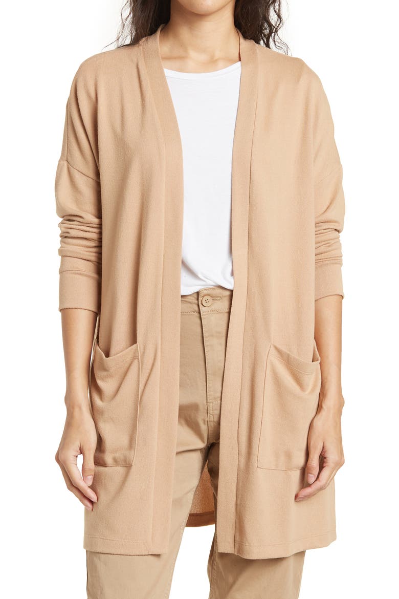 Open Front Jersey Cardigan, Main, color, CASHEW