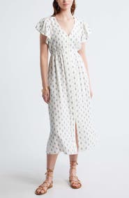 Treasure & Bond Short Sleeve Button Down Linen Blend Midi Dress
