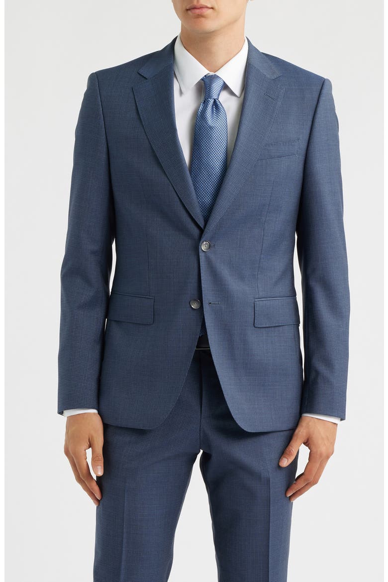 Huge Slim Fit Blue Microcheck Virgin Wool Suit, Alternate, color, NAVY